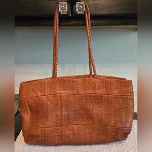 Woven Shoulder Tote Bag in Cognac Brown